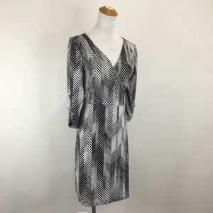 BCBGENERATION Black White Print 3/4 Sleeve Belted Wrap Dress